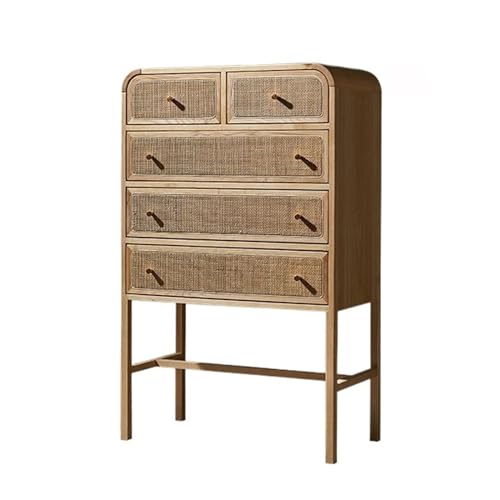 Kommode Japanische Kommode aus Rattan mit goldenen Griffen, hoher Eingangsschrank for das Wohnzimmer, Aufbewahrungsschrank aus Holz, Beistelltisch for Schrank, Wohnzimmer und Eingangsbereich Schublade von XUJUAN-0227