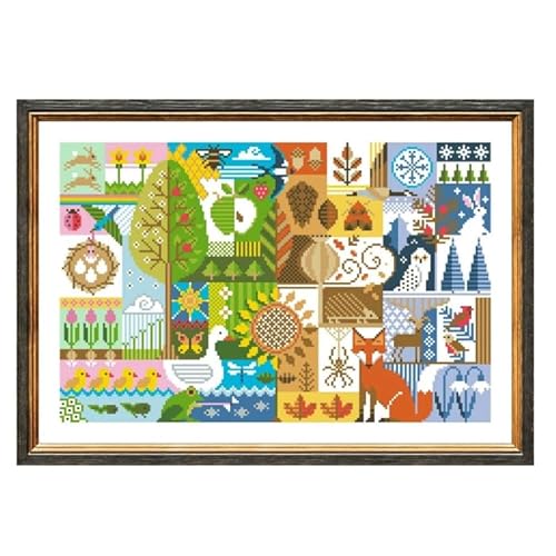 DIY Stickgarnituren Kreuzstich-Set,11CT Gestempelt Stickerei-Starter-Kit,Einfach Cross Stitch Craft für Erwachsene Sticken-Vier Jahreszeiten 54x38(Rahmenlos) von XUKERA co.,ltd