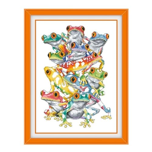 Kreuzstich Stickpackungen Vorgedruckt Set Erwachsene, Stickvorlagen Stickbilder Kreuzstich Stickbild Set für Erwachsene Anfänger Cross Stitch Kit-Frosch 32x48cm(Rahmenlos) von XUKERA co.,ltd