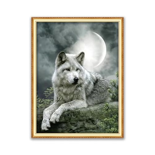 Kreuzstich Stickpackungen Vorgedruckt Set Erwachsene, Stickvorlagen Stickbilder Kreuzstich Stickbild Set für Erwachsene Anfänger Cross Stitch Kit-Tier Wolf-1,20x30cm(Rahmenlos) von XUKERA co.,ltd