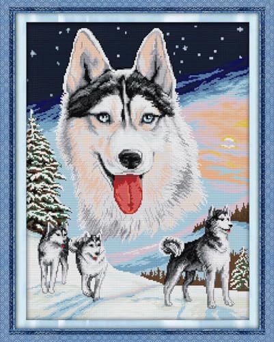 Kreuzstich Stickpackungen Vorgedruckt Set Erwachsene, Stickvorlagen Stickbilder Kreuzstich Stickbild Set für Erwachsene Anfänger Cross Stitch Kit-Tier Wolf-6,20x30cm(Rahmenlos) von XUKERA co.,ltd