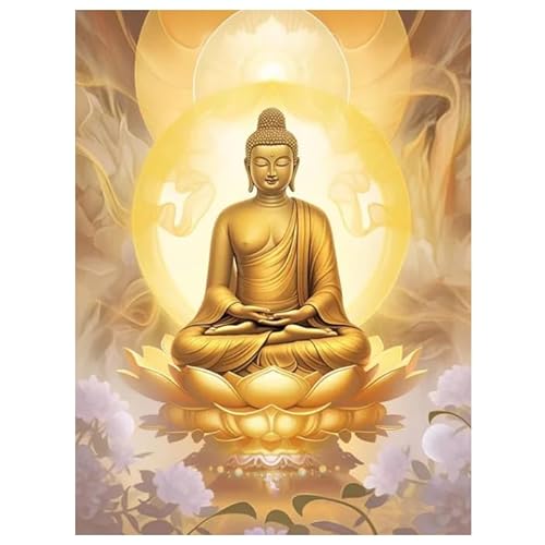 Stickerei-Set, Kreuzstich,geprägt mit gedrucktem Muster, Starter-Set-Buddha-Statue, 30x40cm(Rahmenlos) von XUKERA co.,ltd