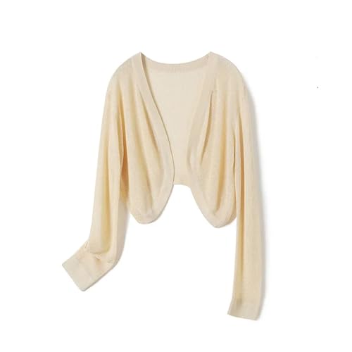 XUMKFJRE Strick Ponchos Capes Frauen EIS Seide Sonnenschutz Abdeckung Ups Langarm Gestrickte Schal Dünne Sommer Strickjacke Cape Oberbekleidung Hemd Lose(Beige) von XUMKFJRE