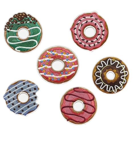 XUNHUI Donuts Patches Abzeichen für Kleidung Bügeleisen gestickter Patch Applikation Bügeleisen nähen auf DIY Grün Blau Rosa Schokolade Donuts Patches Nähen Zubehör für Kleidung 6 Stück von XUNHUI