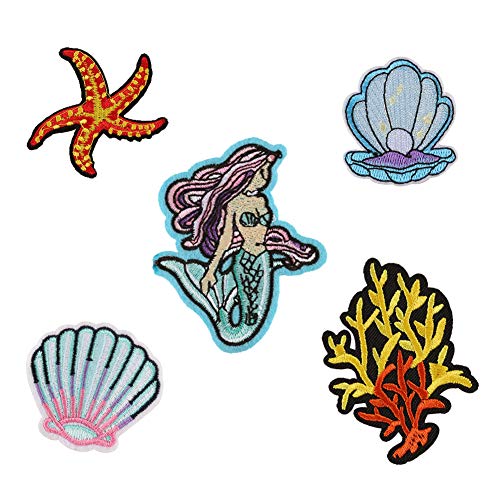 XUNHUI Kleidung DIY Stickerei Bügelbild Aufnäher Meerjungfrau Muschel Seestern Patch für Kleidung Aufkleber Stoff 1 Set von XUNHUI