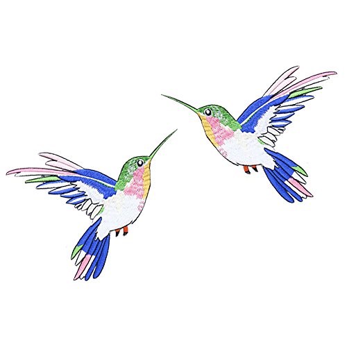 XUNHUI Kolibri bestickt Flicken Eisen auf Nähen auf DIY Nähen Vogelmotiv Kostüm Bekleidungszubehör gestickte Applikation 1 Paar 12 x 15 cm von XUNHUI