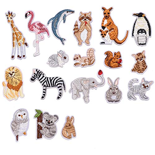 XUNHUI Mini Tier Flicken Hase Giraffe Elefant Löwe Koala Zoo Einsticken Sticken nett Junge Mädchen DIY Bekleidung Aufsticken 17 Stück von XUNHUI