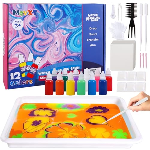 XUNIVERS Bemalen Graffiti Set,Wassermarmorierungsfarbe für Kinder,Marmorierfarbe 12 Farben,Kunsthandwerk für Mädchen und Jungen, Bastelsets,Malaktivität DIY kreative Kunstpädagogische Spielzeuge von XUNIVERS