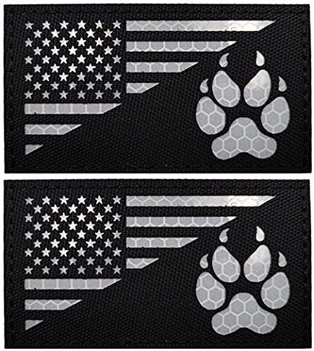 IR K9 Hundehandler Paw K-9 USA Flagge Infrarot Tactical Moral bestickt Patch Applikation mit Klettverschluss auf der Rückseite für mittelgroße und große Tierwesten (2 Stück schwarz) von XUNQIAN