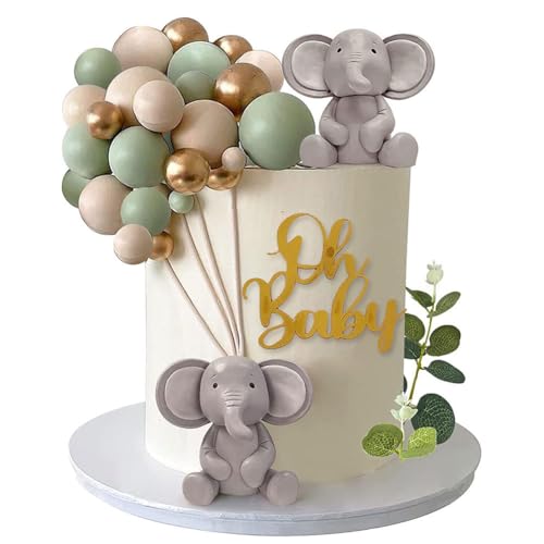 27PCS Niedlicher Elefant Tiere Ornamente Kugeln Tortendeko Mini Schaumkugeln Cupcake Topper DIY Tortenaufsatz für Geburtstag Party Kinder Mädchen Junge Baby Shower von XUNRENS