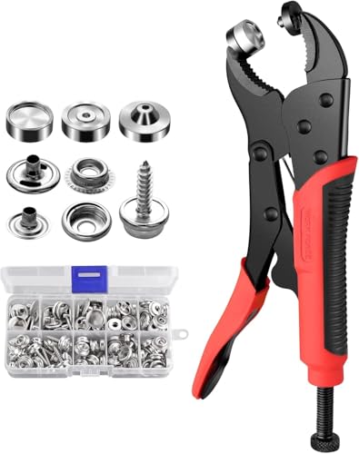 XUNTOP Druckknopf Set Mit Zange Verstellbares Druckknopf Werkzeugset mit 40 Druckknöpfen Für Reparieren oder Ersetzen von Metallverschlüssen an Bootsabdeckungen, Leder, Jeansknöpfen von XUNTOP