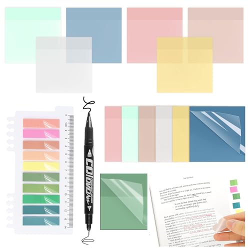 550 Blätter Transparente Haftnotizen, Clear Sticky Notes mit Marker StiftSet, Transparent Durchsichtige Sticky Notes, Wasserfest Pastell Klebezettel, Sticky Notes für Schul Sachen Büro von XURISEN