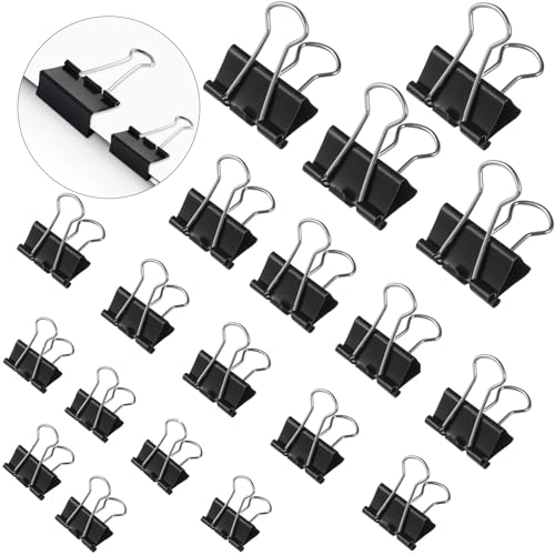 XUSSMM 150 Stück Foldback Klammern, 15mm/19mm/25mm/32mm Schwarz Foldbackklammerm, Binder Clips, papierklammern fotoklammern, Metall Büroklammern für Bürobedarf, Briefpapier Papier (Schwarz) von XUSSMM