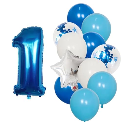 XUXINYCS 12 Stück blaue 76,2 cm große Zahlen-Folie weiße Latexballons Happy Birthday Party Dekorationen Kinder 1 2 3 4 5 6 7 8 9 Jahre alt von XUXINYCS