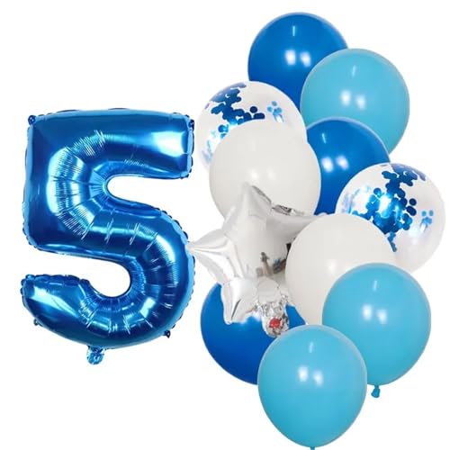 XUXINYCS 12 Stück blaue 76,2 cm große Zahlen-Folie weiße Latexballons Happy Birthday Party Dekorationen Kinder 1 2 3 4 5 6 7 8 9 Jahre alt von XUXINYCS