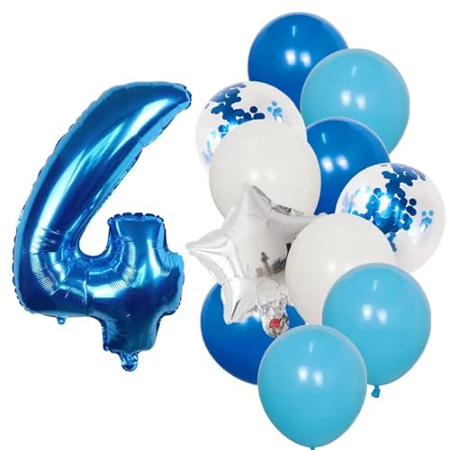 XUXINYCS 12 Stück blaue 76,2 cm große Zahlen-Folie weiße Latexballons Happy Birthday Party Dekorationen Kinder 1 2 3 4 5 6 7 8 9 Jahre alt von XUXINYCS