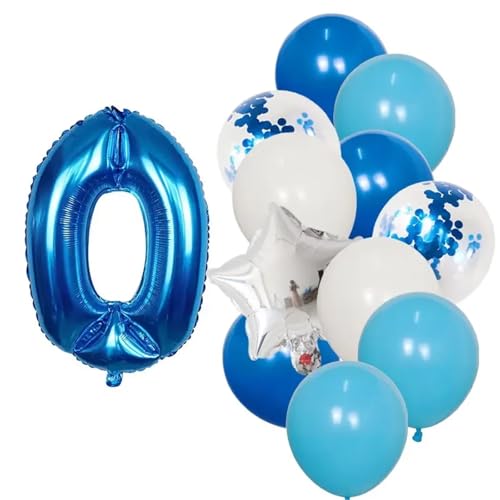 XUXINYCS 12 Stück blaue 76,2 cm große Zahlen-Folie weiße Latexballons Happy Birthday Party Dekorationen Kinder 1 2 3 4 5 6 7 8 9 Jahre alt von XUXINYCS