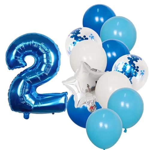 XUXINYCS 12 Stück blaue 76,2 cm große Zahlen-Folie weiße Latexballons Happy Birthday Party Dekorationen Kinder 1 2 3 4 5 6 7 8 9 Jahre alt von XUXINYCS