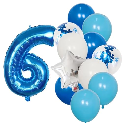 XUXINYCS 12 Stück blaue 76,2 cm große Zahlen-Folie weiße Latexballons Happy Birthday Party Dekorationen Kinder 1 2 3 4 5 6 7 8 9 Jahre alt von XUXINYCS