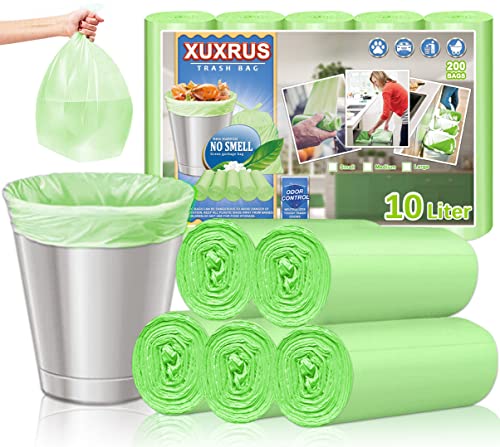 XUXRUS 10L Müllbeutel 200 Stück Grün Müllsäcke für Küchen Badezimmer,Wohnzimmer Kleine Mülltüten von XUXRUS