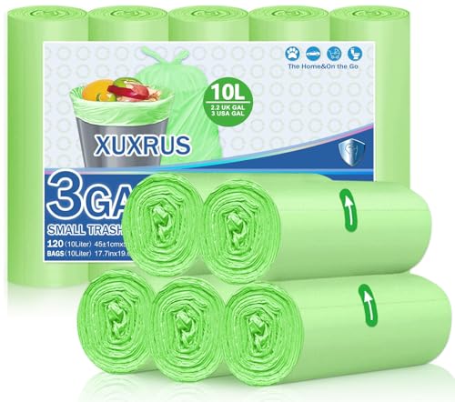 XUXRUS Kleine Müllbeutel 120 Stück 10L Müllsäcke für Küchen Badezimmer,Wohnzimmer Grün Abfallbeutel von XUXRUS