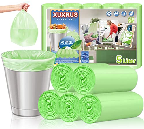 XUXRUS Kleine Müllbeutel 5 Litres Müllsäcke für Badezimmer,Wohnzimmer Küchen 200 Stück Grün Abfallbeutel von XUXRUS