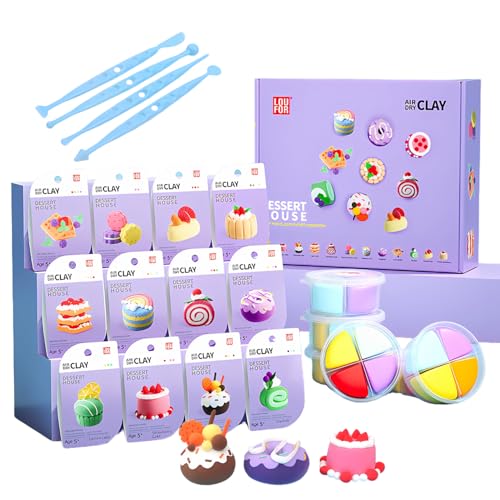 Lufttrockener Ton Set Kinder - Modelliermasse Lufttrocknend, Sicher & Ungiftig, Ultraleicht & Weich, Magic Dough Knete 12 Kisten mit Tools und Tutorials, DIY Basteln Geschenke für Jungen Mädchen von XUZINAXU