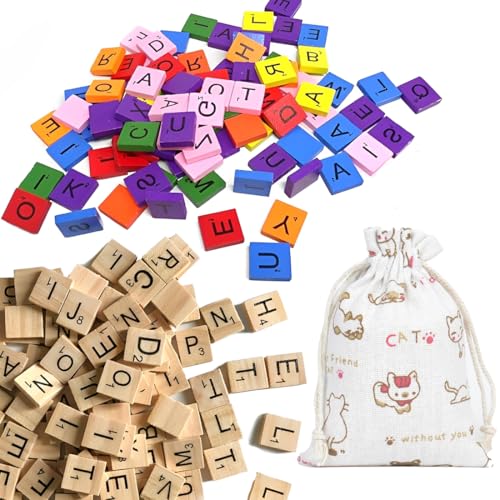 XUZOPIM 200 Pieces Wooden Letters Set, A to Z Letters Wood, 20 X 18 X 5 Mm Wooden Letters Small with Drawstring Bag, Wooden Alphabet Tiles for Learning, Spelling, Board Games von XUZOPIM