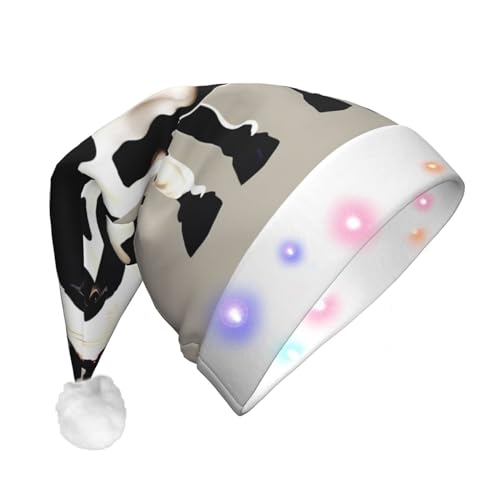 XVBCDFG Niedliche weiße Kuh-LED-Weihnachtsmütze für Erwachsene, lustige Weihnachtsmütze für festliche Partys, Verkleidungen, lebendig von XVBCDFG