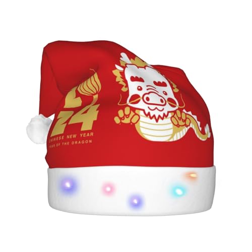 XVBCDFG Weihnachtsmütze mit LED-Licht für Erwachsene, Motiv: Jahr des Drachen 2024, Weihnachtsmannmütze für Weihnachten, Urlaub, Party-Dekorationen von XVBCDFG
