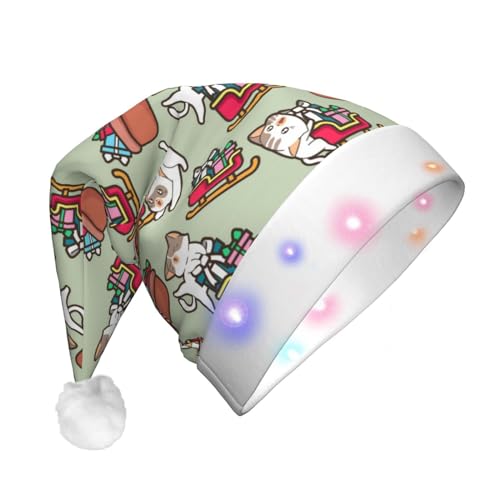 XVBCDFG Weihnachtsmütze mit niedlichem Weihnachtsmann-Muster, mit LED-Lichtern, weich, lustig, für Erwachsene, Urlaub, Partyzubehör von XVBCDFG