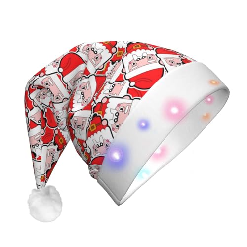 XVBCDFG Weihnachtsmütze mit niedlichem Weihnachtsmann-Muster, mit LED-Lichtern, weich, lustig, für Erwachsene, Urlaub, Partyzubehör von XVBCDFG