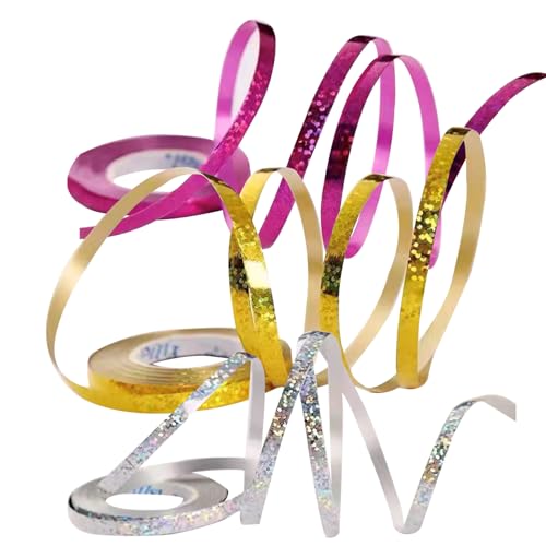 Bänder für Geschenkverpackung 3 Rollen 30 Fuß Iridiertes Band, rollende Glitzerbänder, glänzende metallische Bandballons Schnur, Haare, Florist Flower Party Decor für von XVHOAB