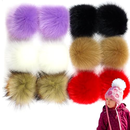 Faux Fur Pom Poms für Hüte, 12 pcs flauschige Hutpompoms, 3, 9 '' Kugeln mit elastischer Schleife, DIY -Handwerkspompons für Hüte Schuhe Schals Bag Faux Fell für von XVHOAB