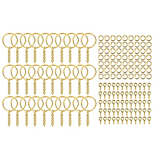 Keychain Rings for Crafts Gold, Key Chains Rings Kit Includes Split Key Ring with Chain, 100pcs Jump Rings and 100pcs Screw Eye Pins for Resin Keychain Making von XVHOAB