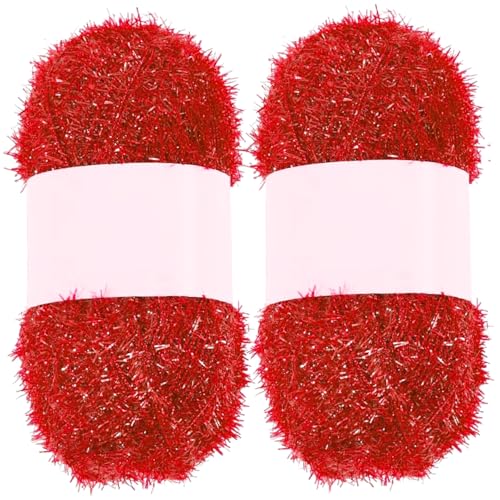 Sparkle Garn 2pcs Schnelltrocknentrockner Polyester-Glitzer-Garn für Geschirrtücher weiche und komfortable Truboo für Geschirrtücher, Peelingwaschlappen, Häkel- und Strickartikel, rotes Sparkle von XVHOAB