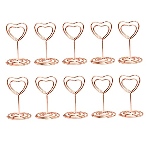 XVHOAB Tischkartenhalter Herzfoto Halter Tischnummer Stand Bildhalter Tischnummer Halter für Hochzeiten Party Zeichen Food Cards Label 10 PCs Roségoldhalter von XVHOAB