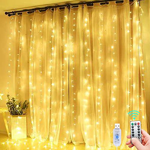 LED Lichterketten Lichtervorhang, XVZ 3m x 3m USB Lichtervorhang Innen, 8 Modi mit Fernbedienung Timer für Schlafzimmer, Wand, Vorhang, Weihnachten, Partydekoration(Warmweiß) von XVZ