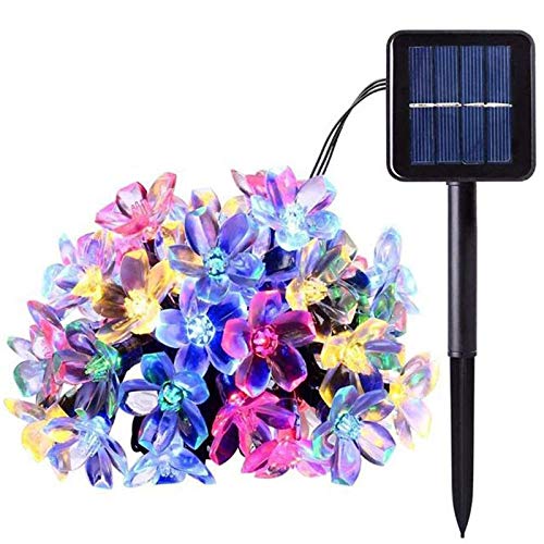 XVZ Solar Lichterkette Außen, 7m/23ft 50LED Solar Lichterkette Kirschblüten 8 Modi IP65 Wasserdicht Solarlichterkette für Garten, Patio, Hof, Pavillon, Weihnachtsbaum, Party Deko - Mehrfarbig von XVZ