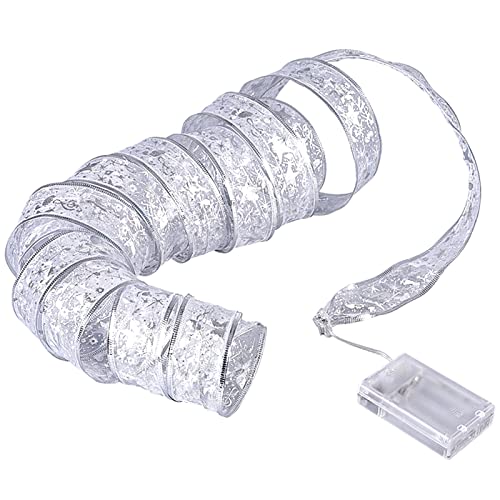 XVZ Weihnachtsband Lichterkette, 4m 40 LED Kupfer Lichterkette mit Batterie, Silbernes Sternmond Schleifenband mit Warmweißem Licht für Hochzeit, Ramadan Deko von XVZ