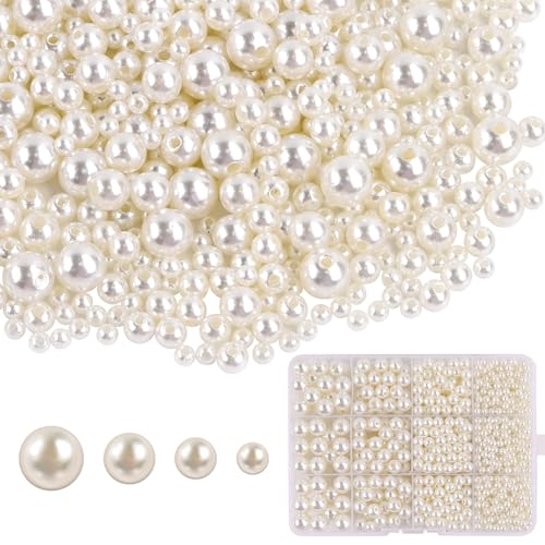 1480 Perlen Weiß, Perlen zum Auffädeln für DIY 4/6/8/10mm Perlen mit Loch zum Basteln für Armbänder Erwachsene Schmuckherstellung Handwerk Dekor von XWCHASA