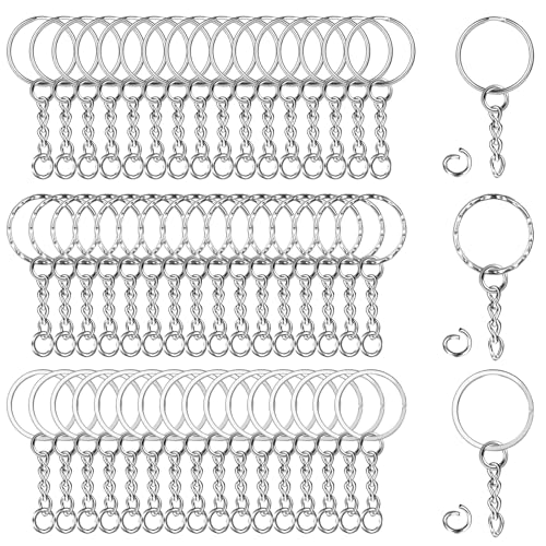 25mm Schlüsselring, 60 Stück Metall Schlüsselanhänger mit Kette Schlüsselanhängen mit Spaltringe für Schlüssel Handwerk DIY, Schmuckherstellung, Rostfreies Metall (Silber) von XWCHASA