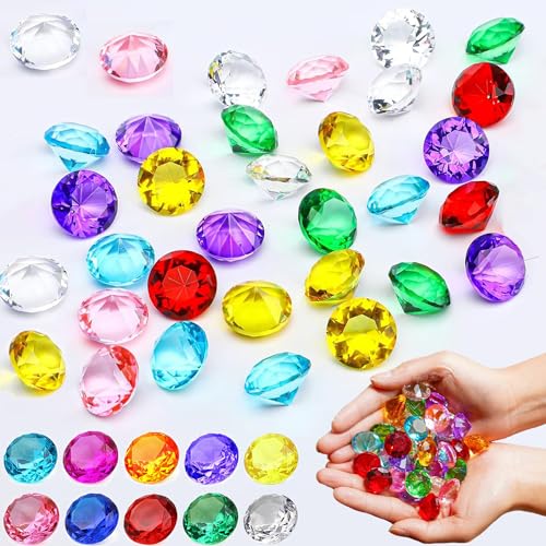 100 Stück Diamanten Kinder 20mm, Farbe Edelsteine für Kinder Groß Spiel, Acryl Diamonds Schmucksteine zum Basteln, Streudeko für Hochzeit Party Vasenfülle Tischdeko Piraten-Schatzsuche von XWCHASA