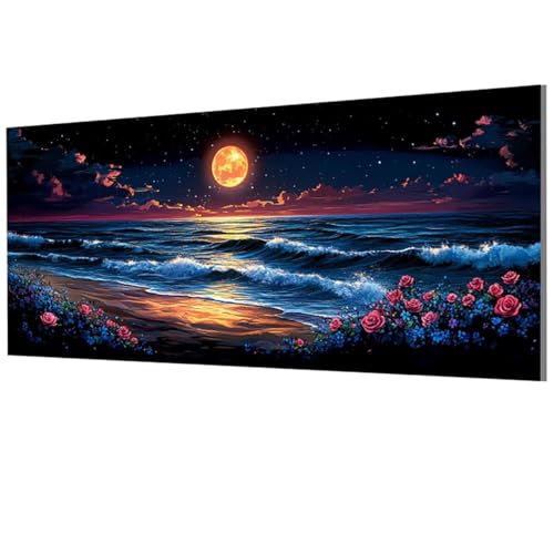 Strand Malen Nach Zahlen Erwachsene Groß XXL 70x140cm, Malen Nach Zahlen Mond DIY Farbe Acrylfarbe ölgemälde Set mit Pinseln für Zimmer Deko Wand Aesthetic, Geschenke für Frauen, Rahmenlos Model-0347 von XXDBBDOU