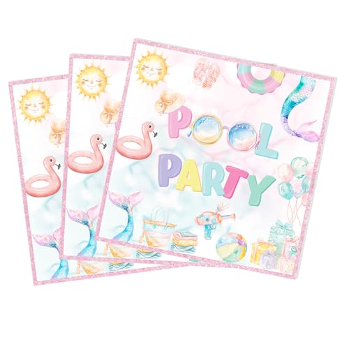 60 Stück Pool-Party-Servietten, Sommer, Pool, Spritzer, Papierservietten, Sommer, Strand, hawaiianisches tropisches Schwimmthema, Baby, Kinder, Geburtstag, Partyzubehör, Dekorationen von XXDecor