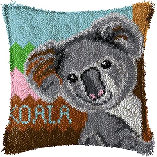 XXXXW DIY Latch Hook Kits Verriegelungshaken Kit Kissen mit vorgedrucktem Muster Knotenkissen Packung Papierhalter Kissen Koala Kreuzstich Kit Kissenbezug Knüpfkissen Set (Size : 43x43 cm) von XXXXW