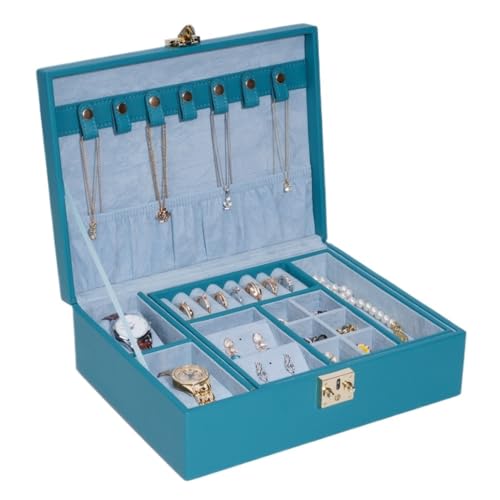 XYGQYJ Schmuckkästchen Einfache, Leichte, Doppelschichtige Aufbewahrungsbox Im Luxusstil, Aufbewahrungsbox For Den Schreibtisch, Ring- Und Schmuckaufbewahrungsbox, Schmuckschatulle Schmuckbox(Blue) von XYGQYJ