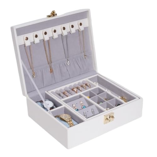 XYGQYJ Schmuckkästchen Einfache, Leichte, Doppelschichtige Aufbewahrungsbox Im Luxusstil, Aufbewahrungsbox For Den Schreibtisch, Ring- Und Schmuckaufbewahrungsbox, Schmuckschatulle Schmuckbox(White) von XYGQYJ