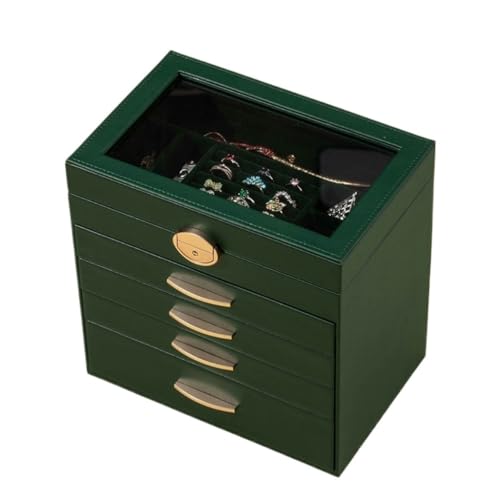 XYGQYJ Schmuckkästchen Einfache Leichte Luxus-Schmuck-Aufbewahrungsbox, Exquisite Schublade Mit Schloss, Schmuckschatulle, Halskette, Goldene Schmuckschatulle Schmuckbox(Green) von XYGQYJ