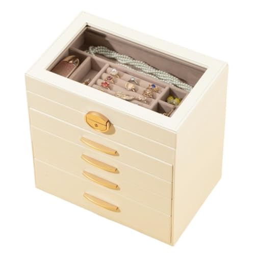 XYGQYJ Schmuckkästchen Einfache Leichte Luxus-Schmuck-Aufbewahrungsbox, Exquisite Schublade Mit Schloss, Schmuckschatulle, Halskette, Goldene Schmuckschatulle Schmuckbox(White) von XYGQYJ